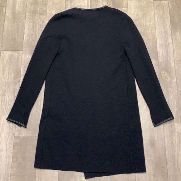 Womens Zara Knit Faux Leather Trim Open Cardigan Long Sweater - Picture 2 of 8